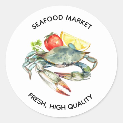 Seafood market Business Crab Watercolor  Classic Round Sticker