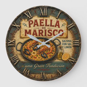 Seafood Paella Spanish Kitchen Rustic Restaurant Large Clock