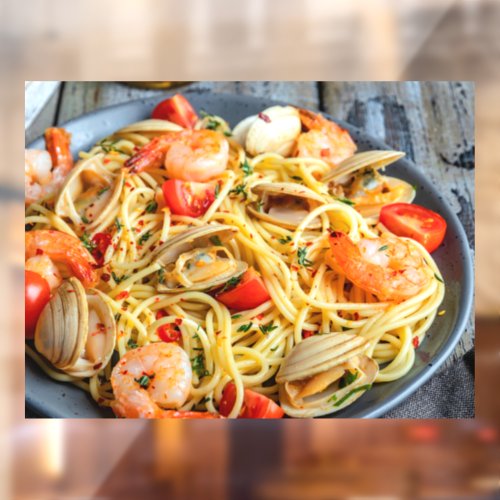 Seafood Pasta Shrimp Muscles Spices Picture  Window Cling