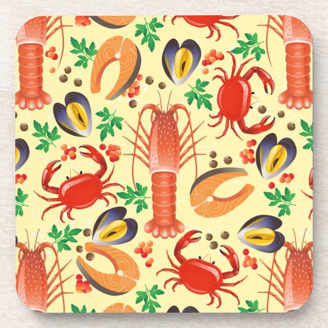 Seafood Pattern Beverage Coaster (Front)