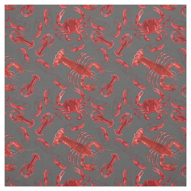 Seafood Pattern Crawfish Lobster Rustic Dark Gray  Fabric (Swatch)