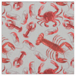 Seafood Pattern Crawfish Lobster Rustic Light Gray Fabric