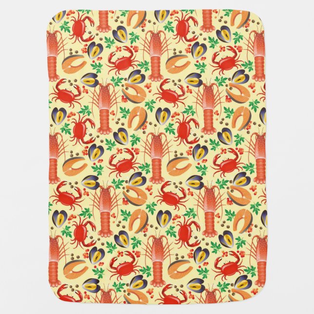 Seafood Pattern Receiving Blanket (Front)