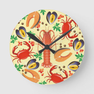 Seafood Pattern Round Clock