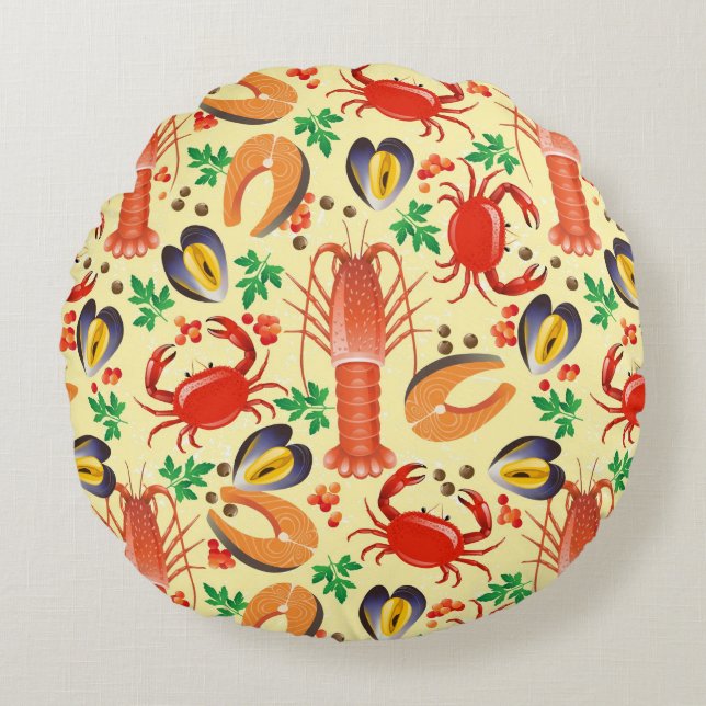 Seafood Pattern Round Pillow (Front)