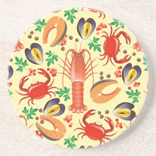 Seafood Pattern Sandstone Coaster (Front)