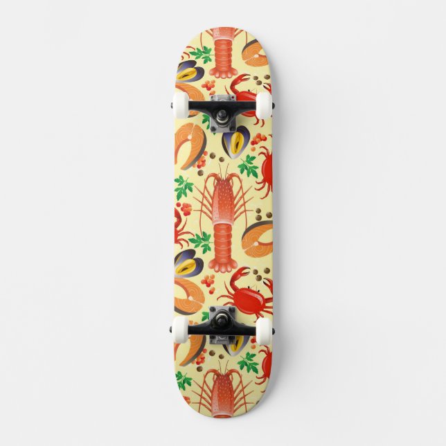 Seafood Pattern Skateboard Deck (Front)
