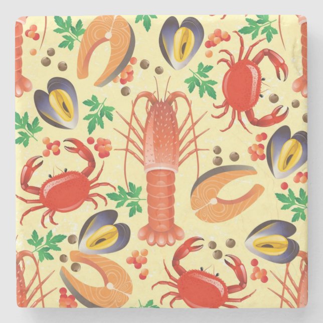 Seafood Pattern Stone Coaster (Front)