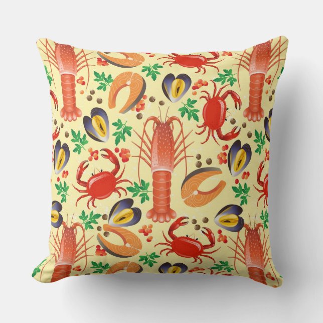 Seafood Pattern Throw Pillow (Front)
