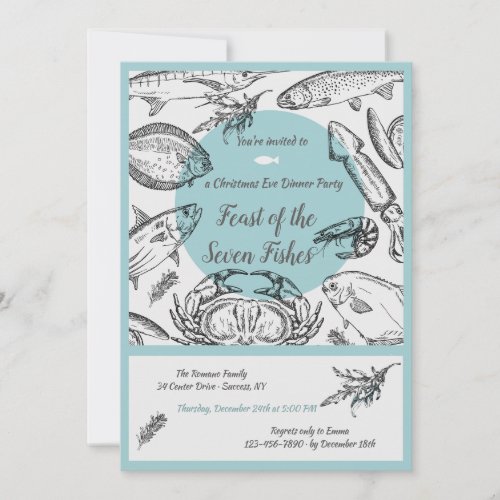 Seafood Pen and Ink Invitation