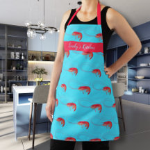 Seafood Pink Shrimp Personalized Aqua Blue Apron
