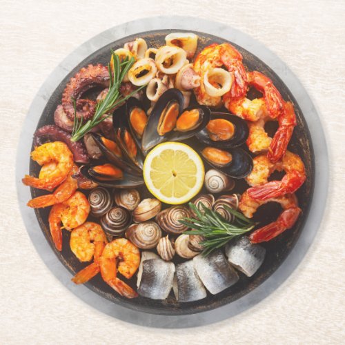 Seafood Platter Round Paper Coaster