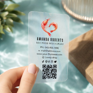 Seafood Restaurant Business Card Shrimp Heart Clear Business Cards