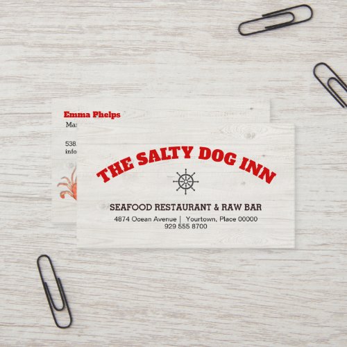 Seafood Restaurant Food Service Rustic Wood Business Card