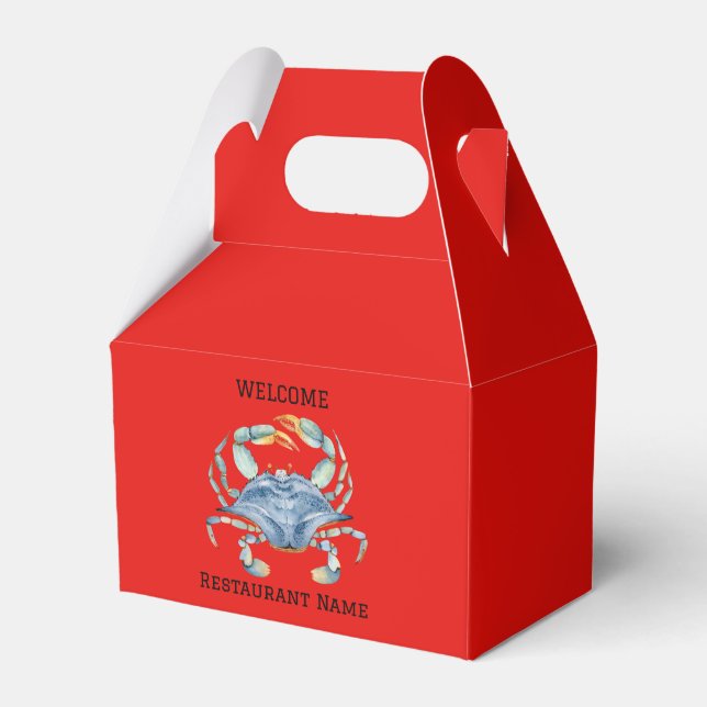 Seafood restaurant welcome blue Crab Personalize  Favor Boxes (Front Side)