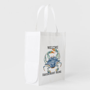 Seafood restaurant welcome blue Crab Personalize n Grocery Bag