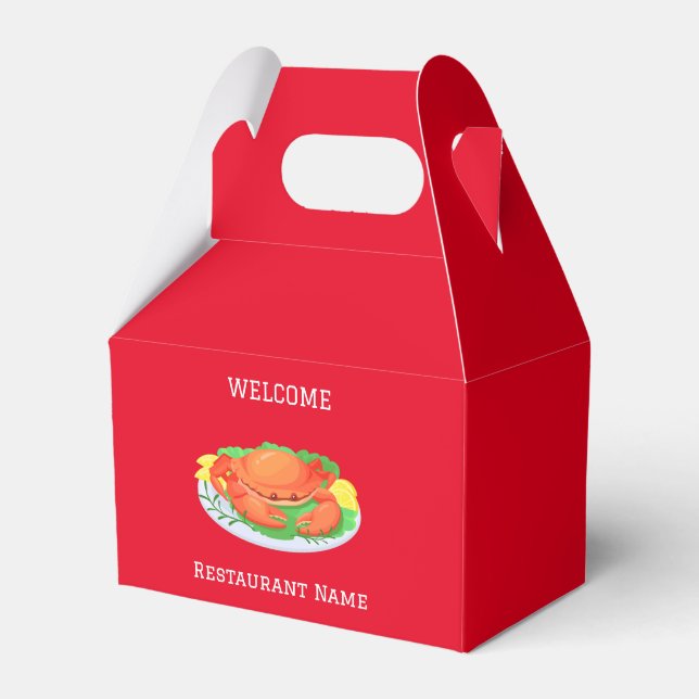 Seafood restaurant welcome red Crab Personalize na Favor Boxes (Front Side)