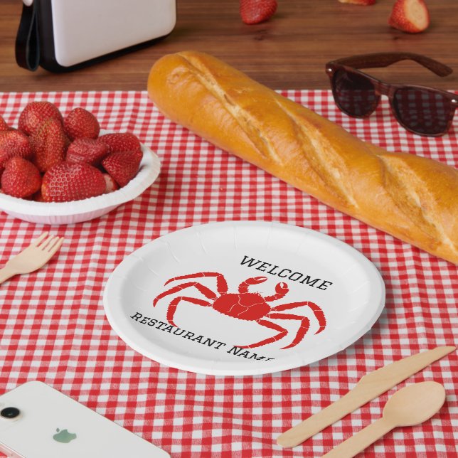 Seafood restaurant welcome red Crab Personalize na Paper Plates (Picnic)