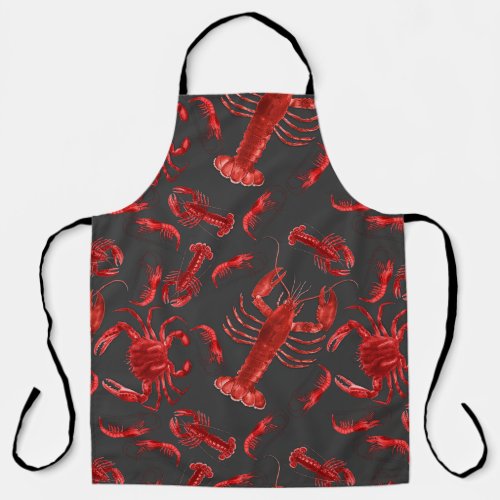 Seafood Rustic Pattern Dark Gray Crawfish Lobster Apron