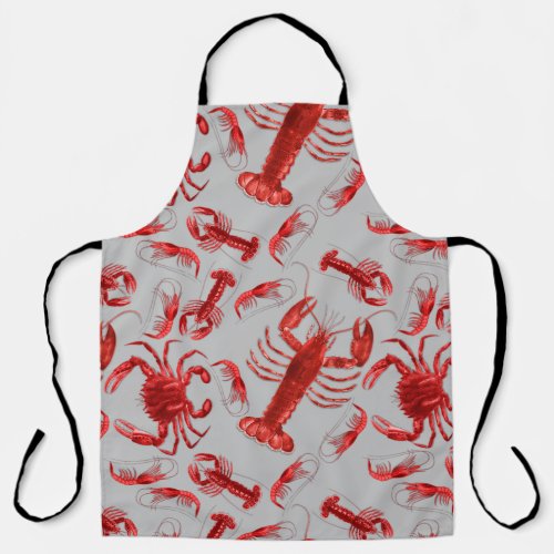 Seafood Rustic Pattern Light Gray Crawfish Lobster Apron