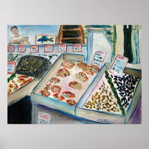 Seafood Sale Art Poster Print Pike Place Seattle