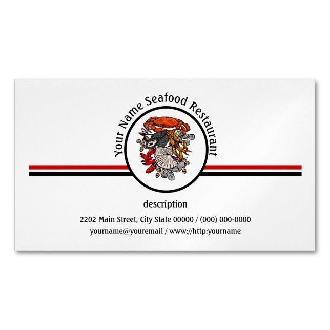 Seafood Shellfish Crab Restaurant Logo Custom Business Card Magnet (Front)