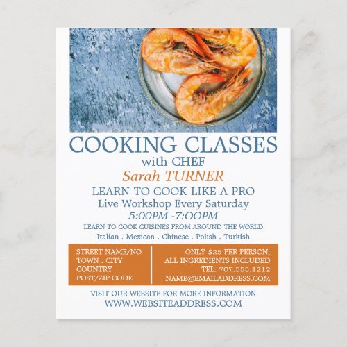 Seafood Shrimp Cooking Classes Advertising Flyer