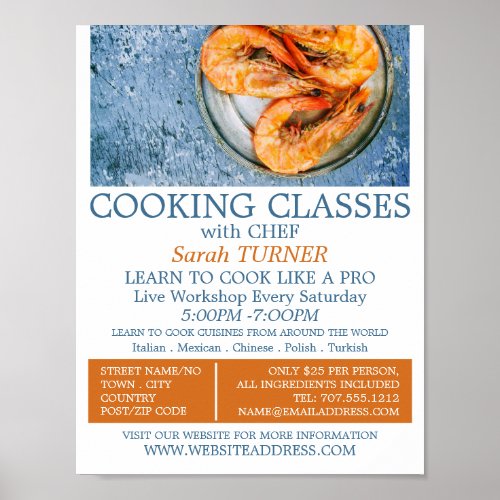 Seafood Shrimp Cooking Classes Advertising Poster