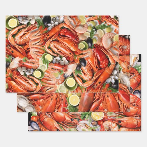 Seafood shrimp prawn barbie paella mussels wrapping paper sheets