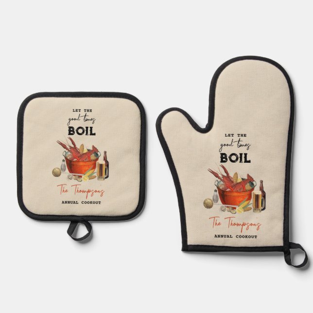 Seafood Summer Annual Crawfish Boil Party Oven Mitt & Pot Holder Set (Front)