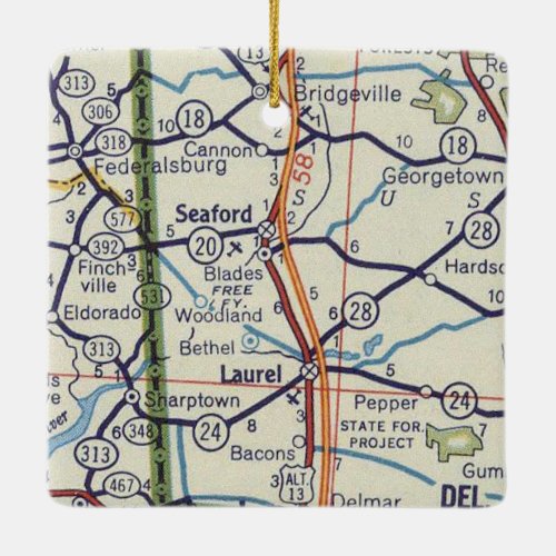 Seaford DE Vintage Map Ceramic Ornament