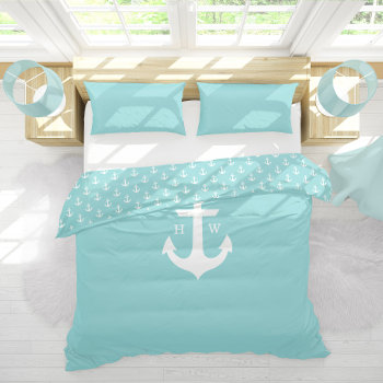 Seaglass Anchor Nautical Monogram Duvet Cover by heartlockedhome at Zazzle