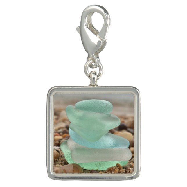 Seaglass and beach sand bracelet charm (Front)