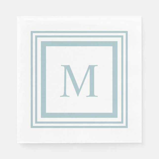 Seaglass and white  square border monogram napkins (Front)