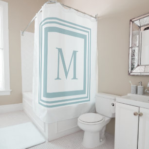 Seaglass and white  square border monogram shower curtain