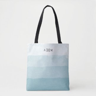 Seaglass Aqua Watercolor Ombre Monogram Tote Bag