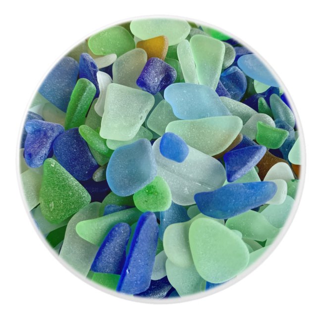 Seaglass door knob - ceramic beach home decor (Front)