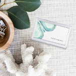 Seaglass Geode | Personalized Business Card Holder<br><div class="desc">Elegant white and silver business card holder features your name and/or business name in the lower right corner,  accented by a thin white frame border and geode agate slice illustrations in ethereal seaglass green watercolor. Matching business cards and accessories also available.</div>