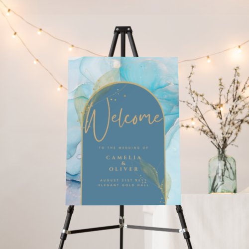 Seaglass INK Teal Aqua Blue Gold Welcome PHOTO  Foam Board