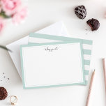 Seaglass Personalized Stationery Flat Note Card<br><div class="desc">Our chic personalized stationery flat cards have a pastel seaglass green border with your name or choice of personalization gracing the top in charcoal gray modern script lettering. Cards reverse to horizontal mint and white stripes.</div>