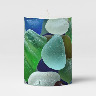 Seaglass pillar candle