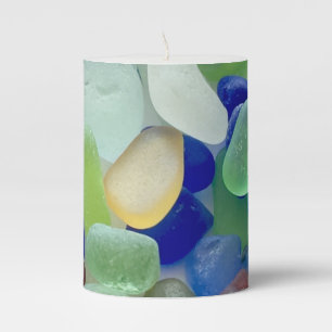Seaglass pillar candle