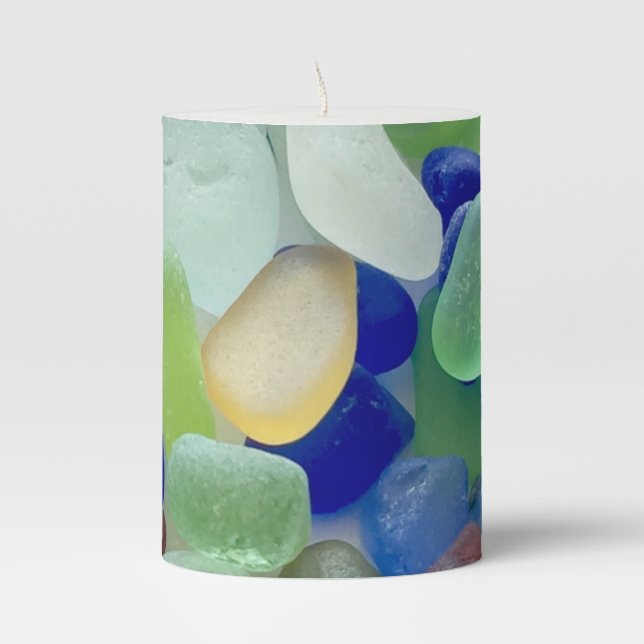 Seaglass pillar candle (Front)