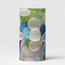 Seaglass pillar candle 3"x6"