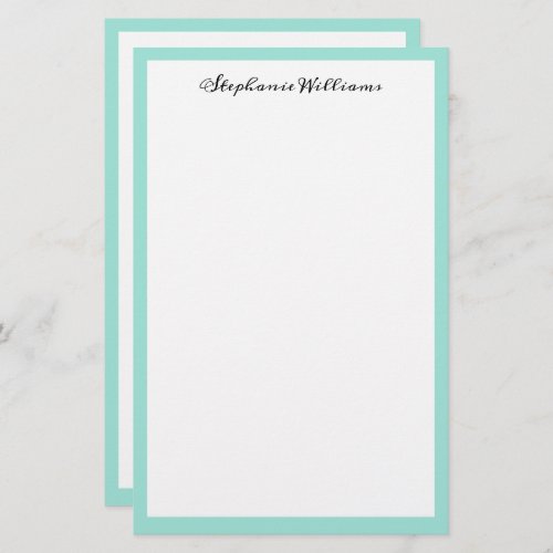 Seaglass Sea Green Border Custom Monogram Name Stationery