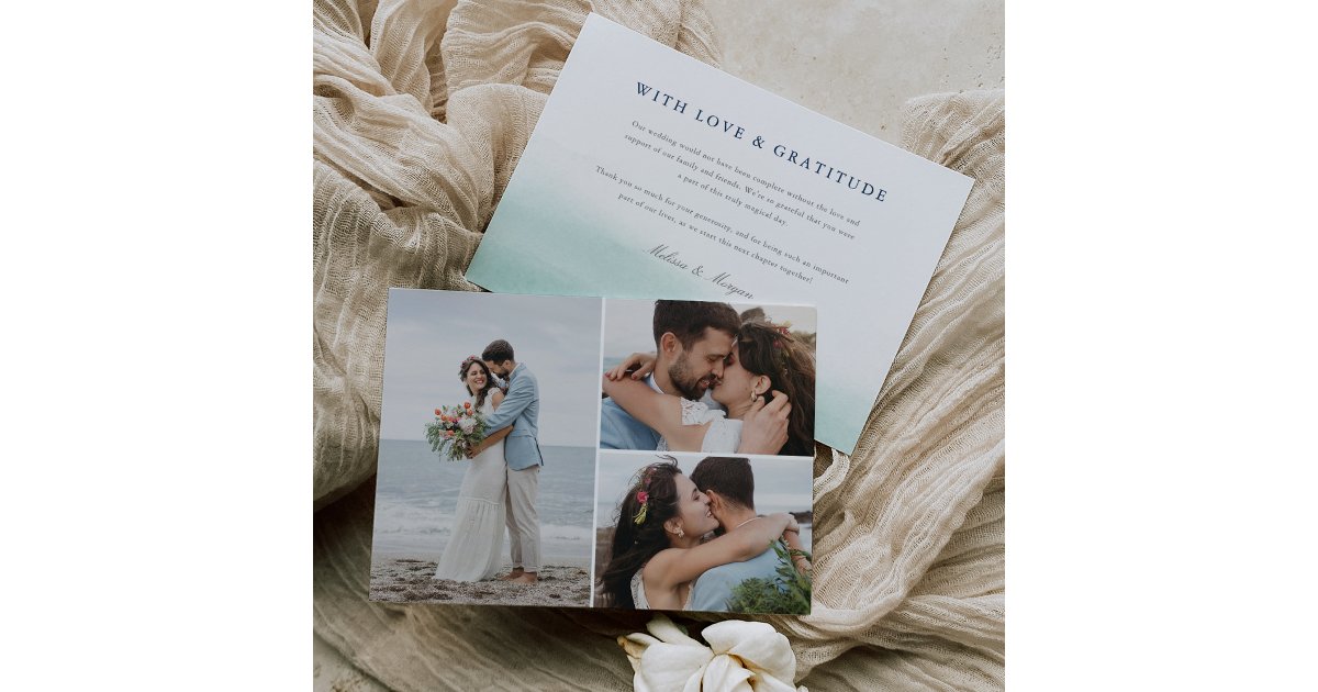 Seaglass Tides | Coastal Watercolor Wedding Photo Thank You Card | Zazzle