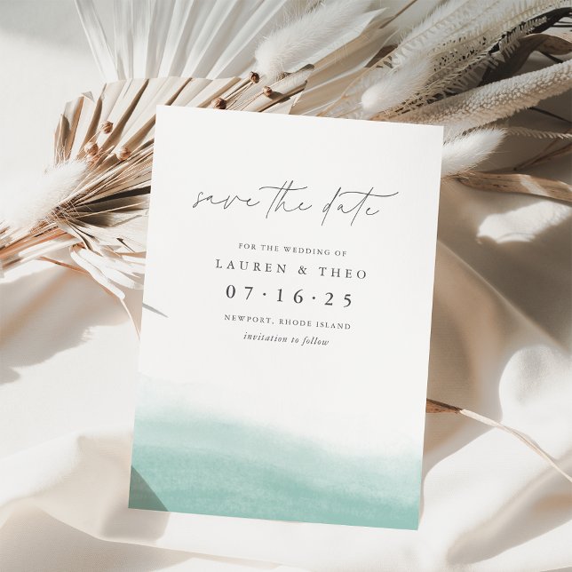 Seaglass Tides Elegant Simple Coastal Watercolor Save The Date (Creator Uploaded)