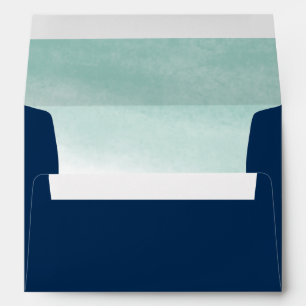 Seaglass Tides Navy and Green Watercolor Lined Envelope