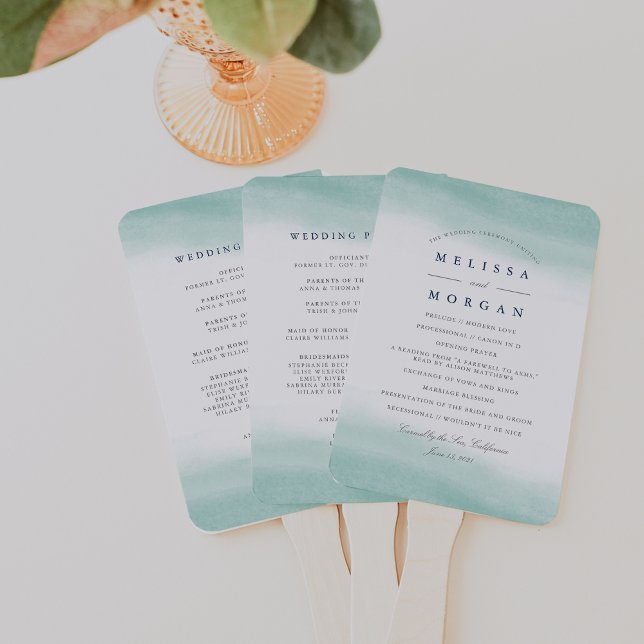 Seaglass Tides Wedding Program Hand Fan (Creator Uploaded)