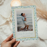 Seaglass Watercolor | Modern Minimal Coastal Photo Foil Holiday Card<br><div class="desc">Chic coastal style holiday card adds modern nautical flair to your Christmas greetings. Perfect for sharing a vacation photo, or for families who live in coastal, tropical, warm weather or island locales, this elegant design features your favorite vertical photo with "seas and greetings" in handwritten script, with a seaglass watercolor...</div>
